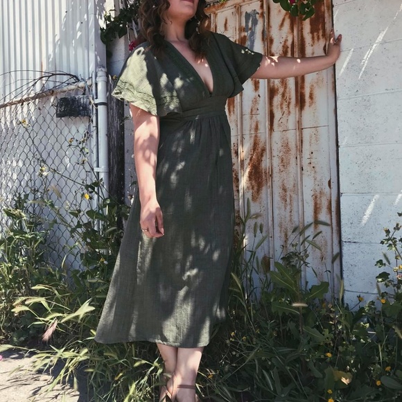 boho olive green dress